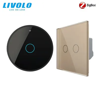 Intrerupator dublu wireless Zigbee generatia noua + hub Zigbee, control de pe smartphone Auriu