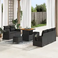 Set canapea gradina Gossi cu pernite negru polyratan acacia, set dining pentru gradina Gossi cu pernite negru polyratan acacia