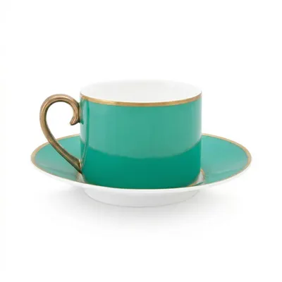 Cană espresso cu farfurioară, Pip Studio, 220 ml, colecția Pip Chique, Gold-Green