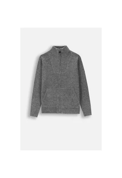 Cardigan cu fermoar si buzunare oblice - Gri