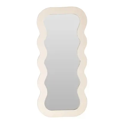 Oglindă decorativă cu ramă ondulată – 37x80 cm, sticlă + cadru MDF, bej