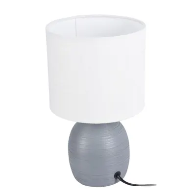 Lampă de masă decorativă cu abajur textil alb și bază ceramică gri, E14