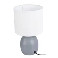 Lampă de masă decorativă cu abajur textil alb și bază ceramică gri, E14