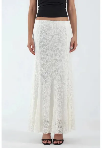 Fusta maxi - dantela - talie inalta - crem - eleganta - captusita