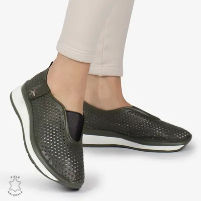 Pantofi Perforati Dama Piele naturală CRL0098 VERDE INCHIS