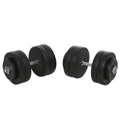 HOMCOM Set Gantere Reglabile de 50 kg, cu 12 Discuri din cauciuc, negru