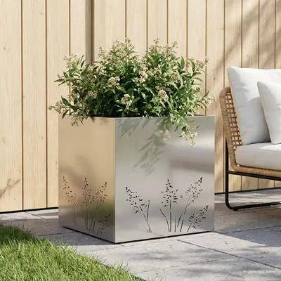 vidaXL Vază pentru Grădină Argintiu 50 x 50 x 49 cm Oţel inoxidabil