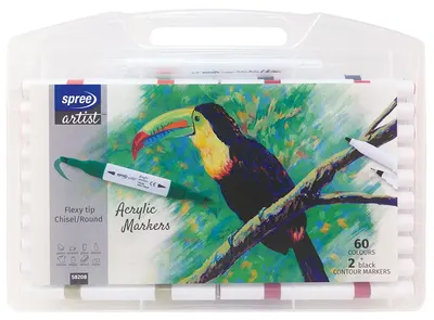 Markere acrilice Spree Artist - Flexy Chisel, 60 culori +2 de contur