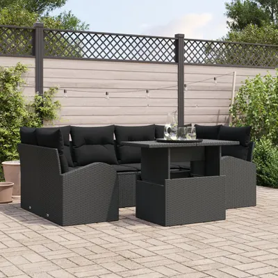 Gossi set de canapea de gradina cu 7 piese si perne negru poliratan