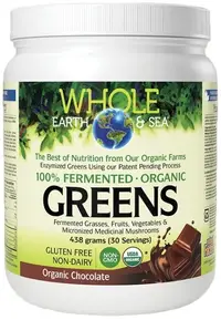 Whole Earth & Sea Fermented Organic Greens, ciocolată, 438 g, Natural Factors