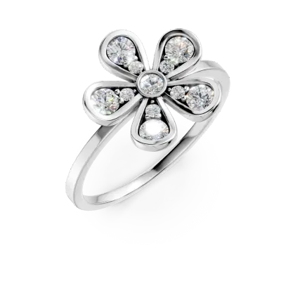 Inel floare din aur alb cu diamante de 0.2ct