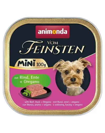 ANIMONDA Vom Feinsten Mini hrană umedă pentru câini de talie mică cu vită, rață și oregano 100 g