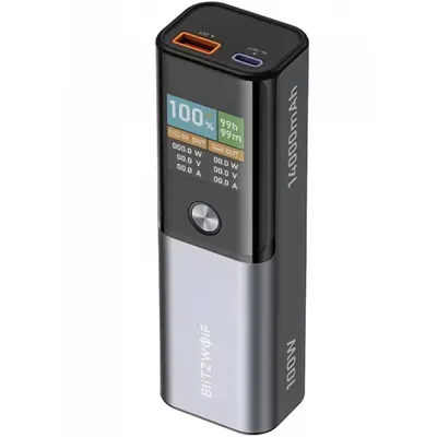 Baterie Externa BlitzWolf BW-P23, 14000mAh, 100W, QC + PD, 1 x USB-A - 1 x USB-C, Gri