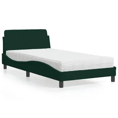 vidaXL Pat cu saltea, Dover, verde închis, 100x200 cm, catifea