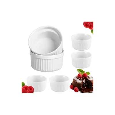 Set 6 vase ramekin, boluri termorezistente, ceramica, 200 ml, 9x4.6 cm