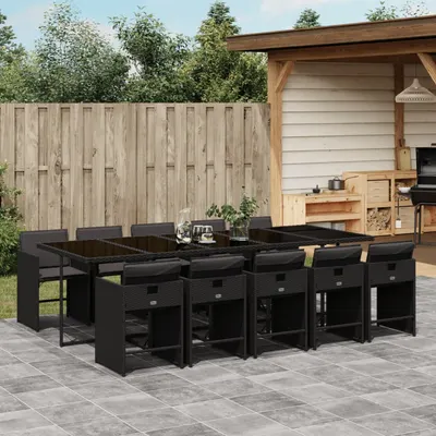 Gossi set mobilier de exterior cu perne, 11 piese, negru, poliratan