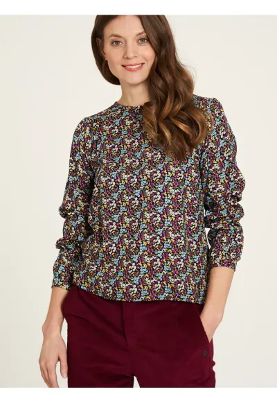 Bluza florala cu decolteu la baza gatului