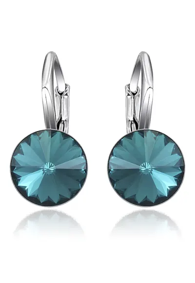 Cercei Argint 925 placat cu rodiu cu cristale Swarovski® Rivoli Leverback 8mm - Albastru zircon