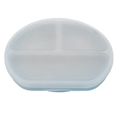 Farfurie compartimentata din silicon cu ventuza si capac Aqua Blue 6 luni+, 1 bucata, Appekids
