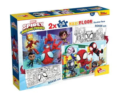 Puzzle Maxi de podea 2 in 1, Lisciani, Marvel Spidey and his Amazing Friends, 2 x 24 piese