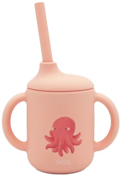 Cană din silicon cu paie Sassi - Slurpy The Octopus, roz