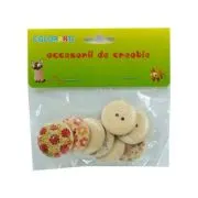 Accesorii creatie - lemn - nasturi, 30mm, natur cu modele flori, set 8 buc, Colorarte