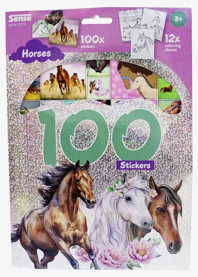 Carte de colorat Sense - Cai, cu 100 de stickere holografice