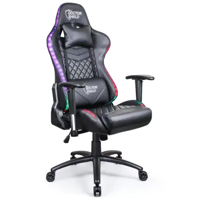 Scaun Gaming Profesional Dr.Shield Solar X, Iluminare RGB, King Size, Cadru Otel, Piele Sintetica - Negru/Negru