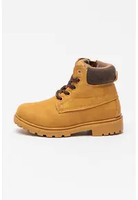 Bocanci mid-high din piele nabuc sintetica - Maro camel