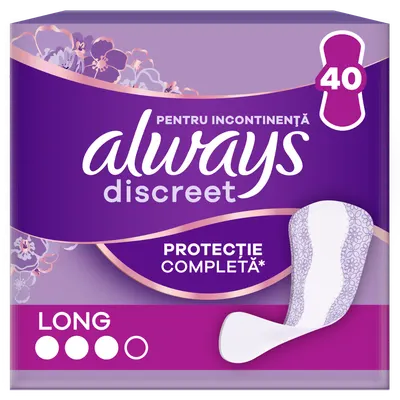 Absorbante pentru incontinenta urinara Discreet Long, 40 bucati, Always