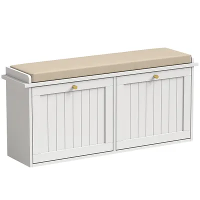 HOMCOM Bancă pantofar, mobilier pentru hol, pernuță tapițată, 2 sertare basculante, 8-10 perechi de pantofi | Aosom Romania