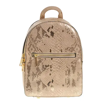 Rucsac mini roz cu aspect piele de sarpe