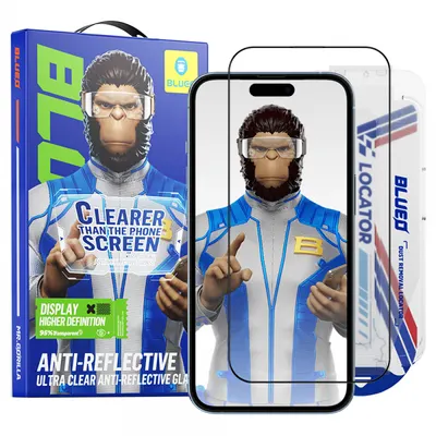 Folie de protectie Ecran Blueo Anti-Reflective HD Applicator Pro pentru Apple iPhone 16 / 15, Sticla Securizata, Full Glue, Neagra
