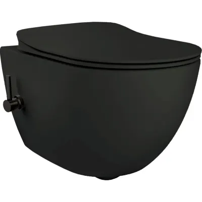 Vas wc cu functie de bideu incorporat si baterie, negru mat, Peonia Zero, Deante