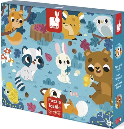 Puzzle tactil pentru copii Janod - Animale de padure, 20 piese