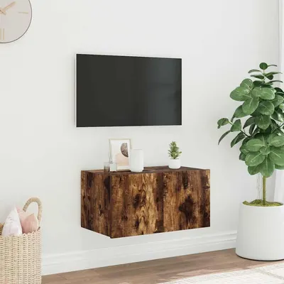 vidaXL Comodă TV de perete cu lumini LED, stejar fumuriu, 60x35x31 cm