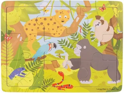 Puzzle din lemn in rama, pentru copii Bigjigs - Jungla