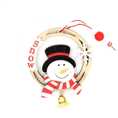 Decorațiune din lemn - Snow circle XMAS - Om de zăpadă, cu clopoțel