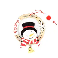 Decorațiune din lemn - Snow circle XMAS - Om de zăpadă, cu clopoțel