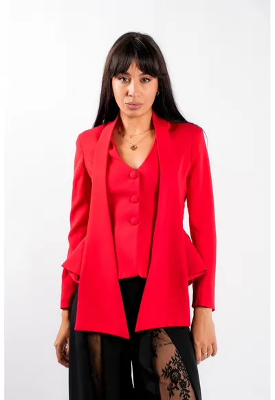 Sacou cu esarfe si talie structurata Red - Rosu