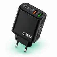 Incarcator Retea Timebox, 4 Porturi, 40W, 2 x Type-C, 2 x USB, Negru - Default Title