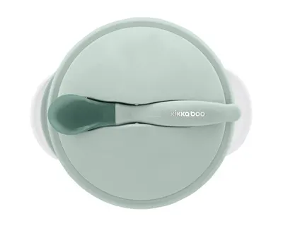 Set castronel cu ventuza si lingurita cu senzor de temperatura KikkaBoo Mint,recomandat pentru copii peste 4 luni,capacitate 250ml,fara bpa