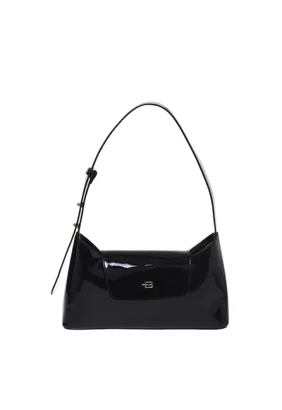 Geanta de piele lacuita cu bareta ajustabila - Negru - 16x27x5.5