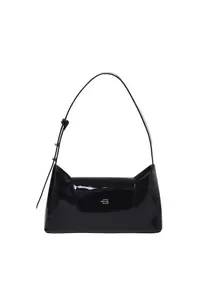 Geanta de piele lacuita cu bareta ajustabila - Negru - 16x27x5.5