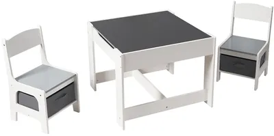 Set de masă pentru copii cu două fețe cu tablă și 2 scaune Ginger Home - alb-gri