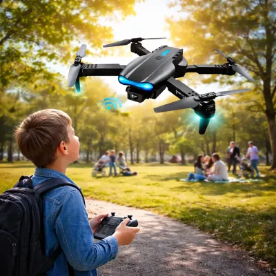 Drona E99, 4K, Camera duala, Conectare WiFi Aplicatie telefon mobil, Brate pliabile, Pozitionare flux optic evita obstacolele, Geanta de Depozitare, Incarcare USB, Pentru Copii si Adulti, Negru