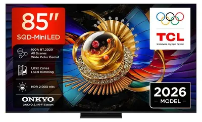 Televizor smart TCL - 85Q7D Pro, 85'', SQD-Mini LED, 4K, 144Hz Native Refresh Rate/288Hz VRR, ONKYO 2.1 2x10W+SubWoof.1x20W, Google TV,negru