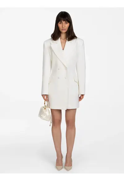 Rochie mini tip blazer cu doua randuri de nasturi - Ecru