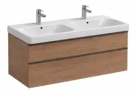 Set dulap baie suspendat 120 cm, nuc, 2 seratre si lavoar dublu, alb, Geberit Smyle Square