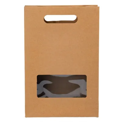 Sacoșâ hârtie cu mâner integrat și fereastră - kraft (set 12 buc) - 23x15x6cm